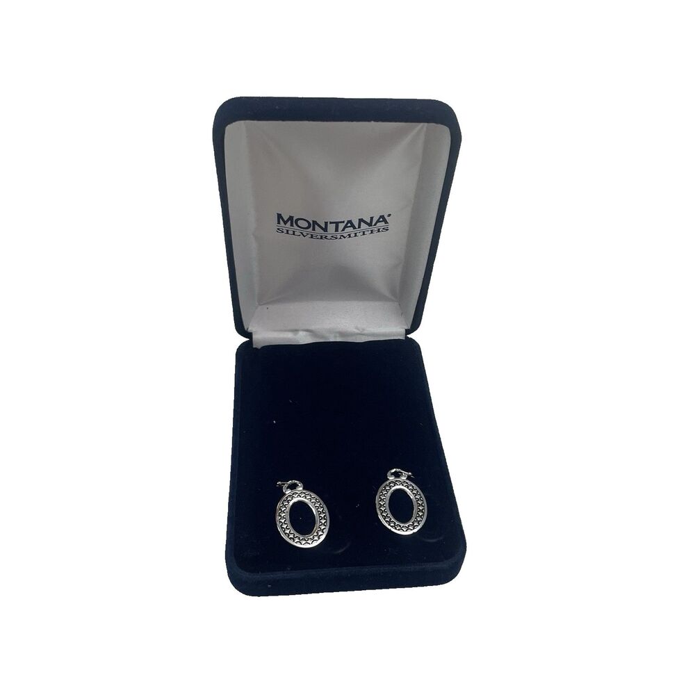 Montana Silversmiths Classic Oval Hoops Earrings​ Engraved Silver Jewelry 1.25"L